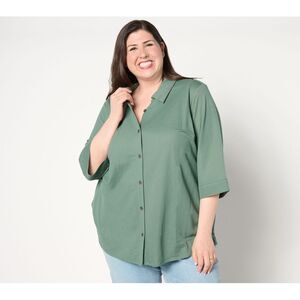 Sport Savvy Women's Top Petite PM Button Front Tunic Pockets Green A649406